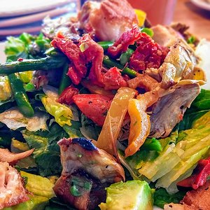 Roasted veggie salad with salmon