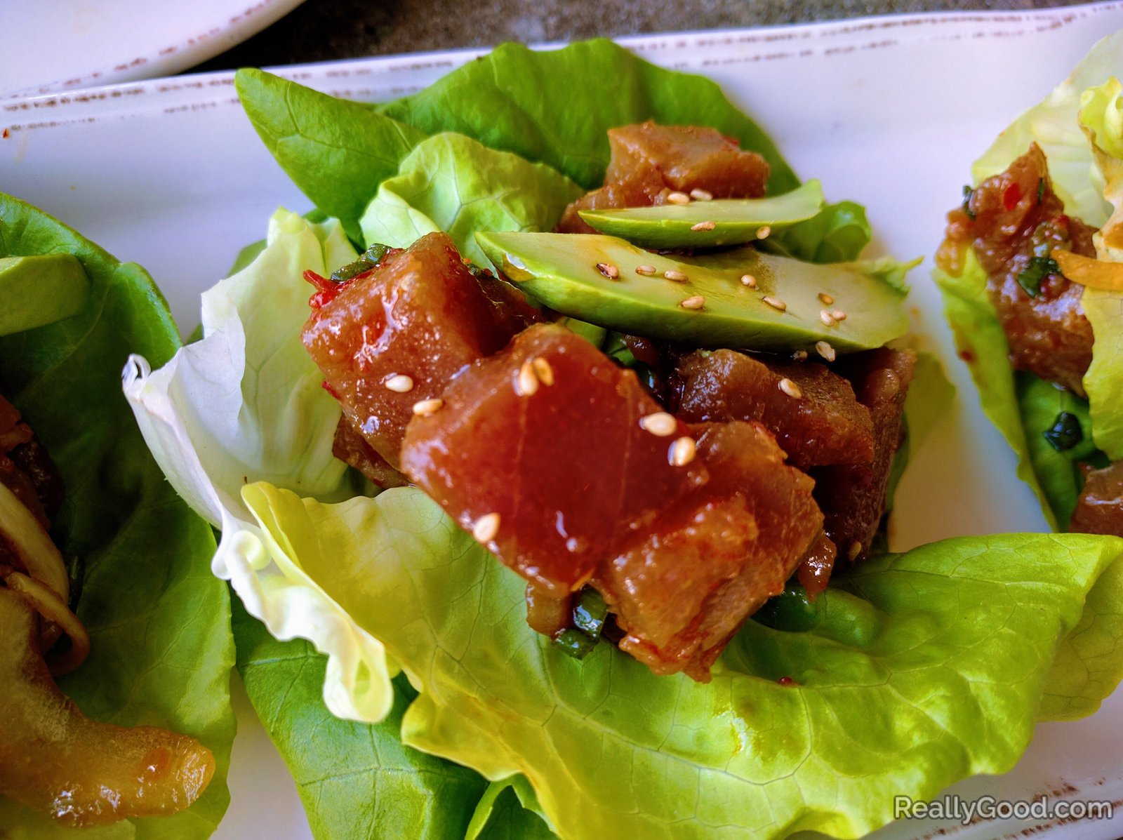 Ahi poke lettuce wrap