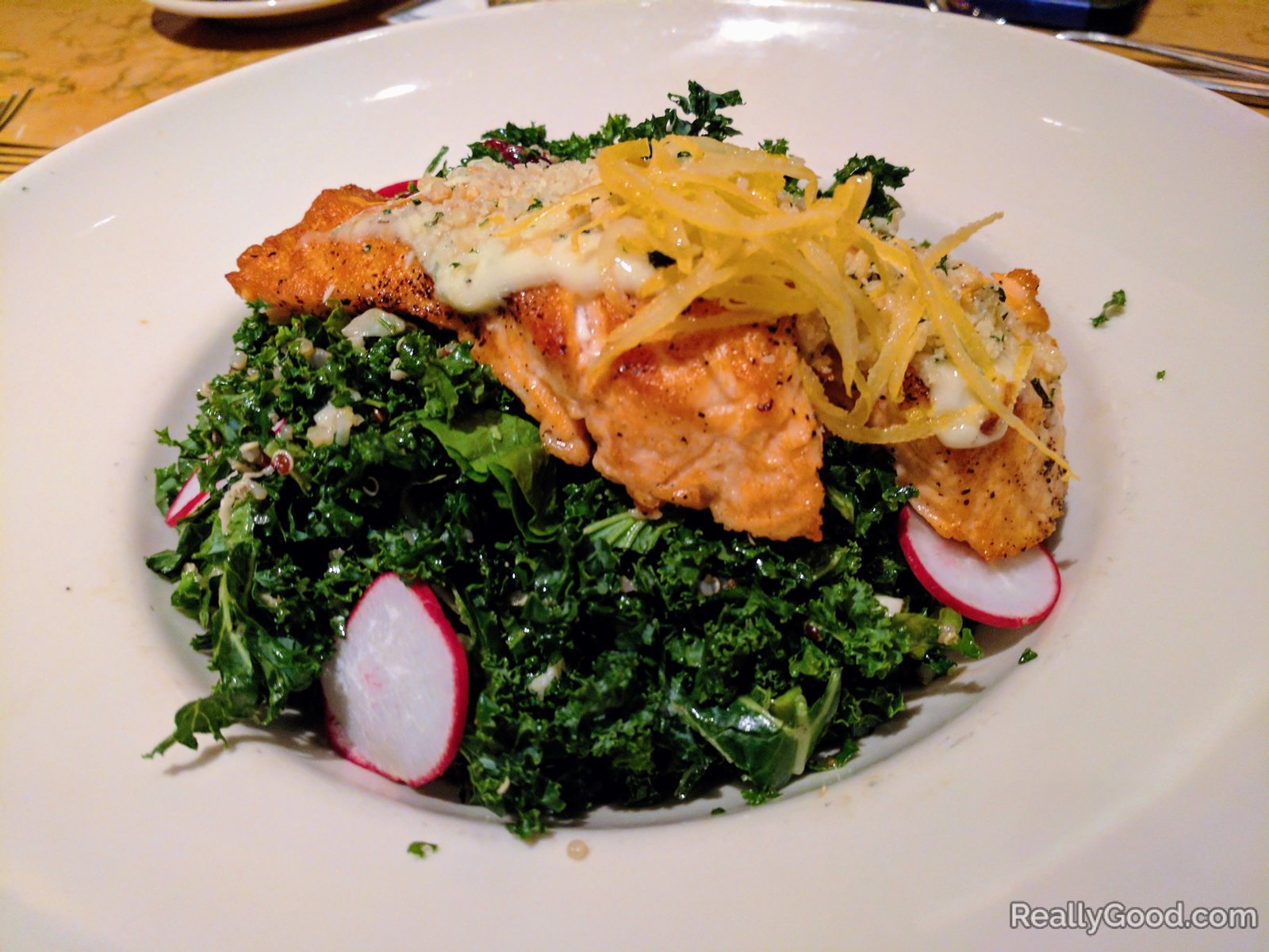 Almond crusted salmon salad