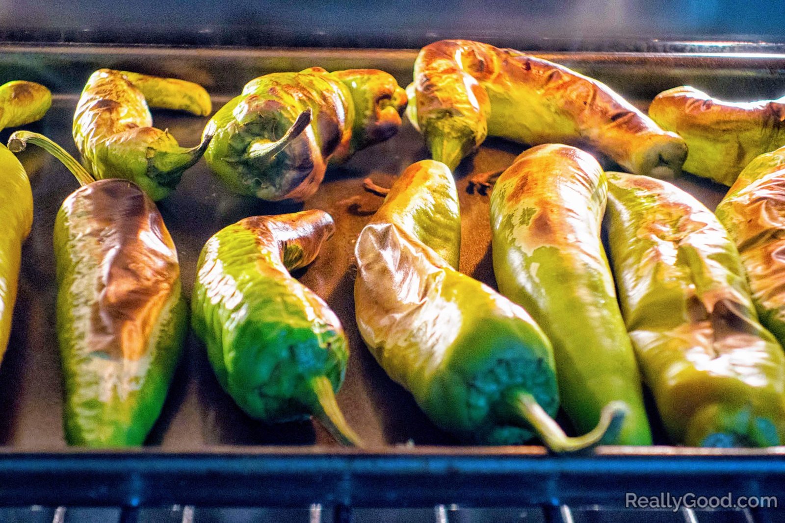 Broiling hatch chillies