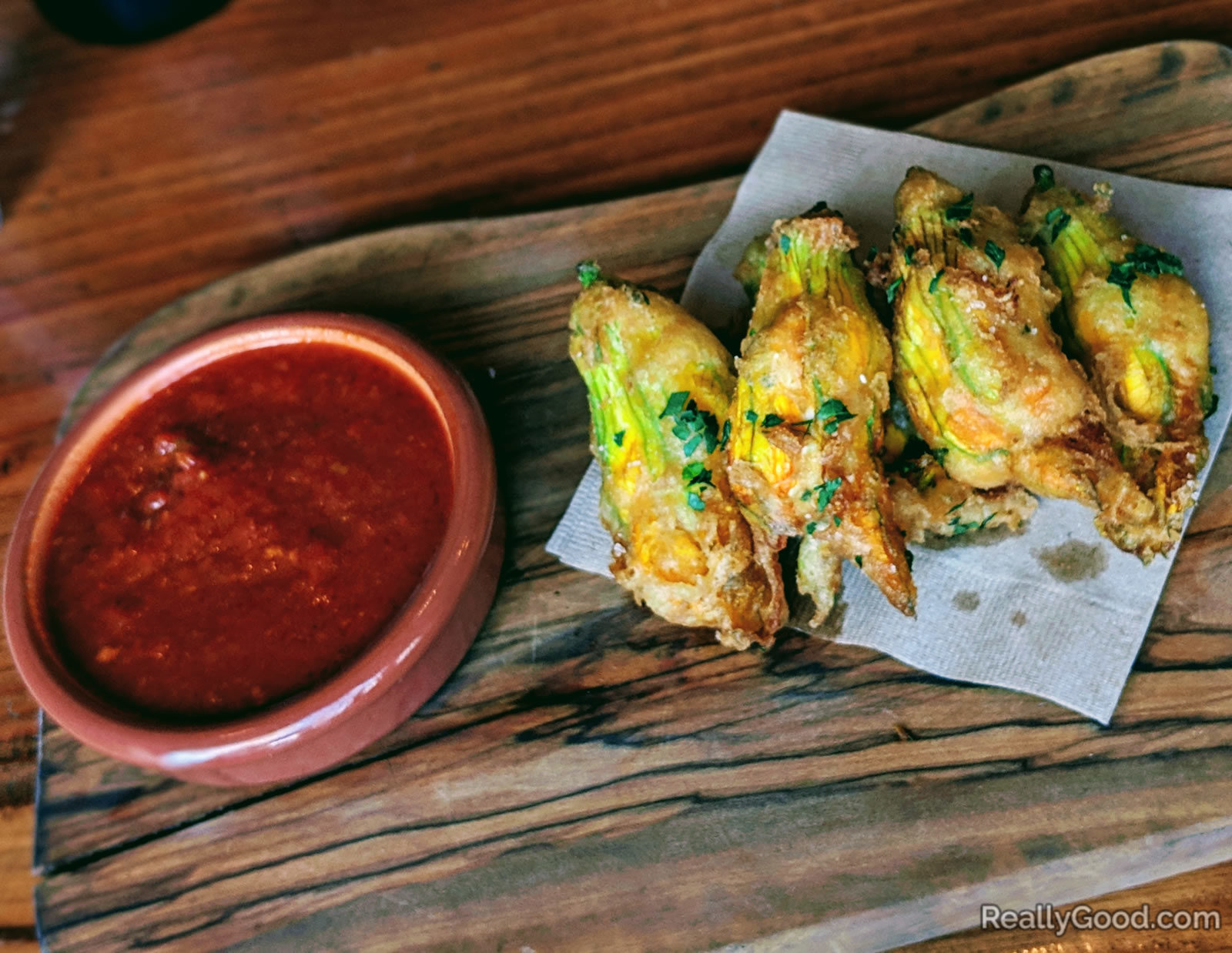 Crispy squash blossoms