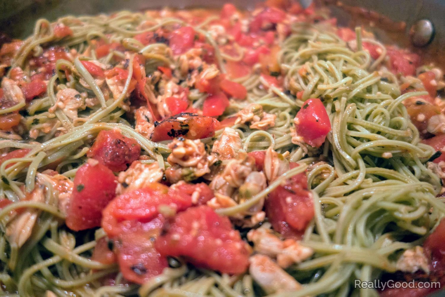 Edamame noodles in clam sauce