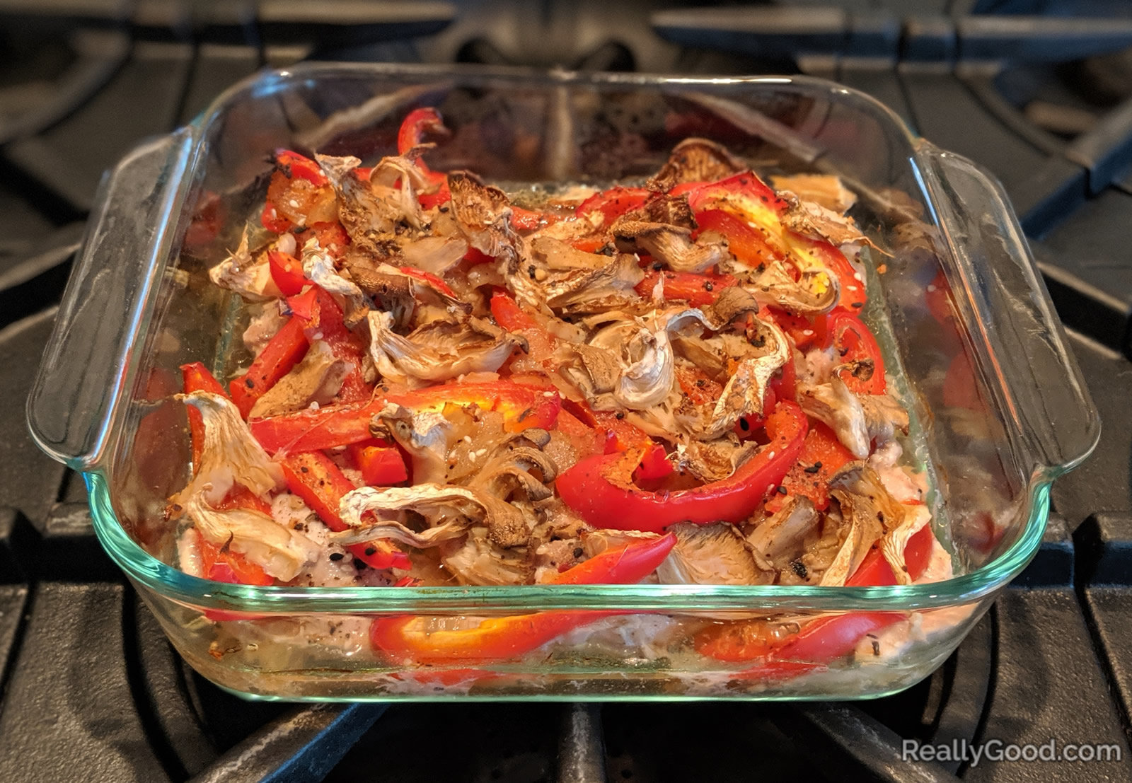 Roasted mushrooms and peppers