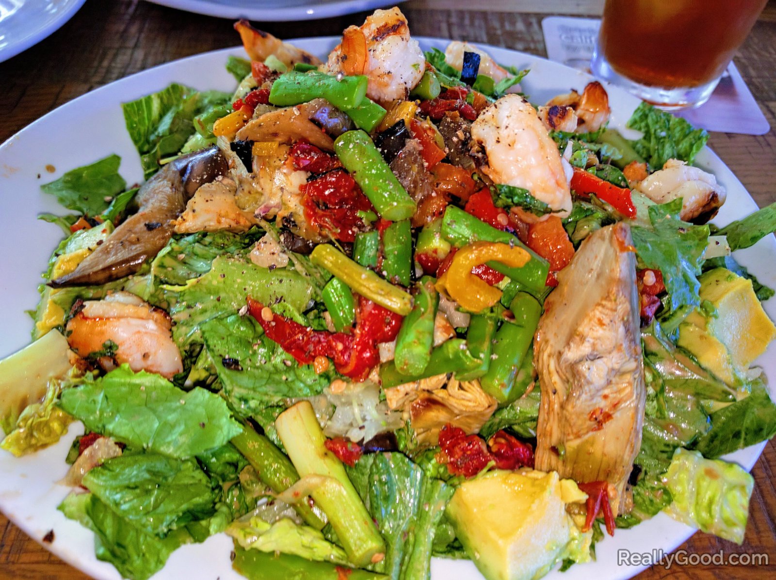 Roasted veggie salad with shrimp