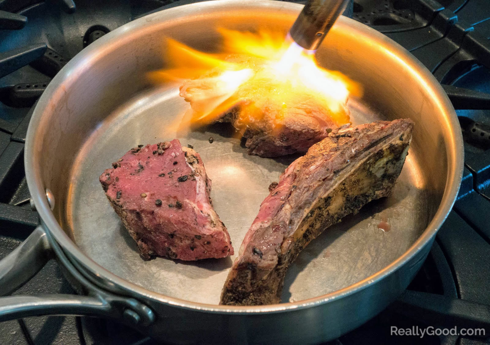 Searing sous vide beef