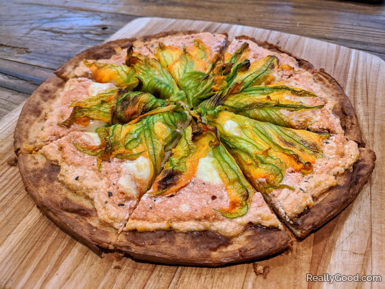 Squash blossom pizza