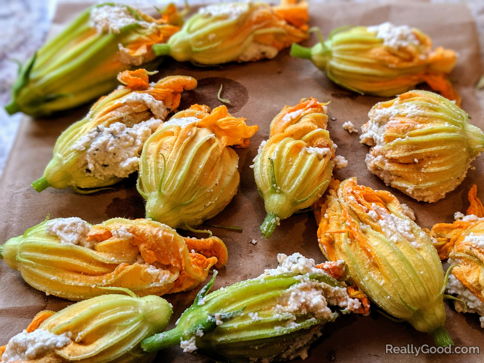 Stuffed squash blossoms