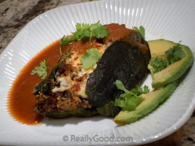 Chile Relleno stuffed with quinoa and cheese